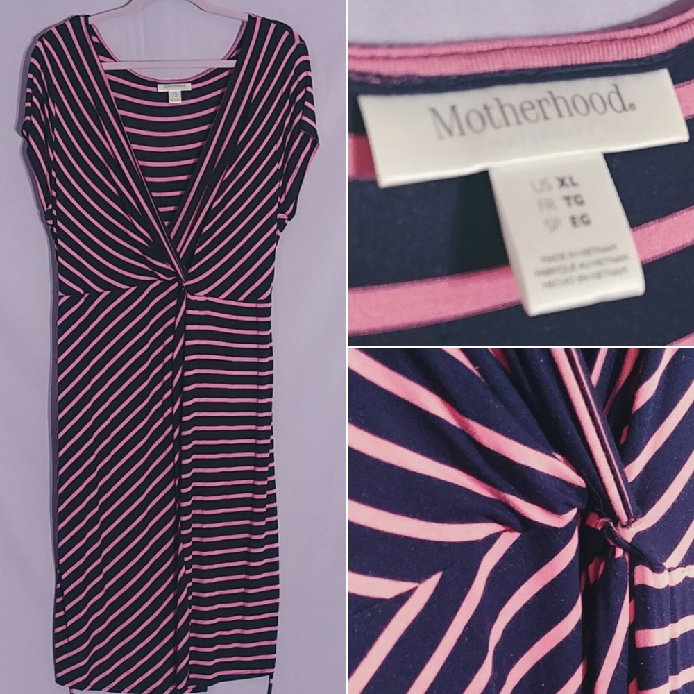 XL Motherhood Peach/Navy Maternity Dress